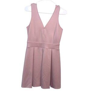 Forever 21 Pink Sleeveless V-Neck Pleated Skater Dress Size M Polyester Blend